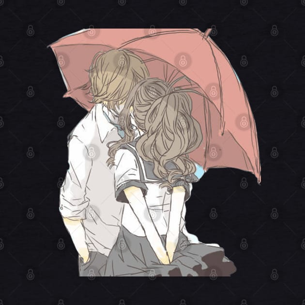 Umbrella  kissing couple by Alemway
